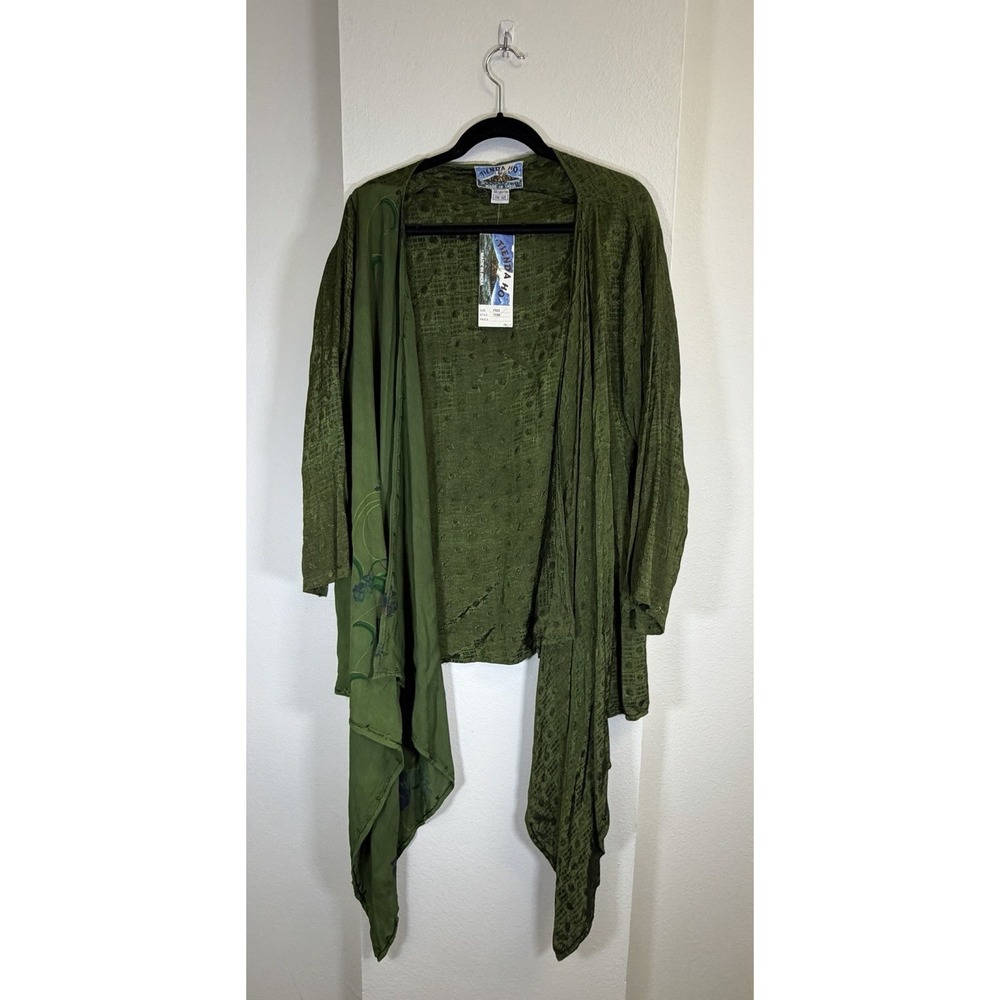 Tienda Ho Lagenlook Boho Chat Jacket Open Midi Duster‎ Topper OS Green NWT
